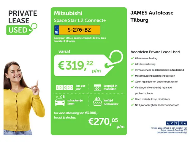 Mitsubishi Space Star 1.2 Connect+ PRIVATE LEASE vanaf € 270,- pm*