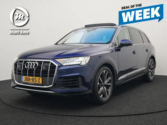 Audi Q7 55 TFSI e Quattro Pro Line Plug In Hybrid 381pk Dealer O.H INCL BTW PHEV | Luchtvering | Trekhaak Af Fabriek | Panodak | Adaptive Cruise | 21 "L.M Matrix LED | Camera | Lederen Sportstoelen Memory & Ventilatie | Navigatie | Keyless | Virtual | DAB  | Softclos